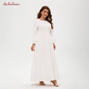 Aschulman personnalisé dernier Eid femmes musulmanes robe blanche couleur unie musulman longue robe 100% coton islamique Maxi longueur robe musulmane - Product Image 5