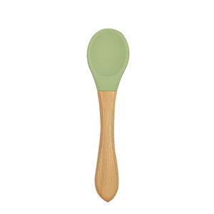 Cuillère à manche en bambou Bebes ODM et OEM à tête en silicone et cuillères à manche en bois Logo personnalisé - Product Image 3