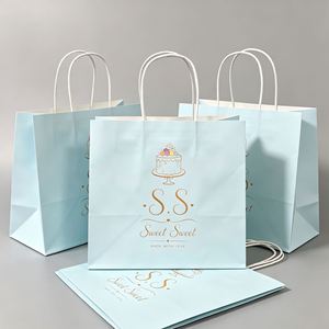 ถุงกระดาษคราฟท์พิมพ์โลโก้สีน้ำตาล ถุงหิ้วแบบรีไซเคิลได้ สำหรับร้านเบเกอรี่ ร้านกาแฟ บรรจุภัณฑ์ของขวัญ - Product Image 4