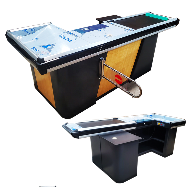 Supermarket Retail Grocery Store Shop Electric Cash Cashier Table Desk Register Automatic Checkout Counter with Conveyor Belt