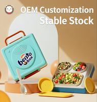 Boîte à lunch multifonctionnelle à 3 compartiments en PP avec cuillères amovibles - Passe au lave-vaisselle, compatible micro-ondes, portable, écologique, empilable
