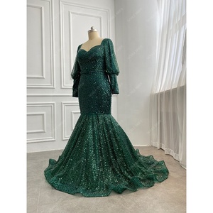 Abiti da sposa di lusso <span class=keywords><strong>verde</strong></span> <span class=keywords><strong>smeraldo</strong></span> modesto <span class=keywords><strong>elegante</strong></span> abito da sera taglie forti abito da festa di nozze formale a maniche lunghe con paillettes - Product Image 2