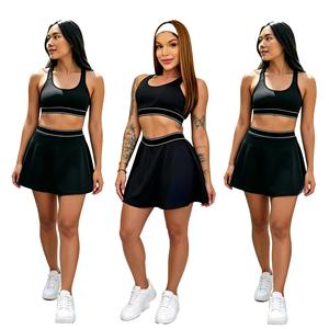 Q6377 Women's Sport Bra And <b>Skirt</b> Set Quick Dry Fitness Tennis Outfit For Gym Running - Product Image 1