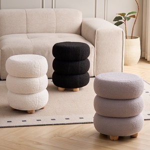 Sgabello da Trucco in Velluto Teddy Stile Crema con Base in Legno Antiscivolo per <span class=keywords><strong>Camera</strong></span> da Letto delle Ragazze - Lusso Leggero, Sensazione di Alta Gamma, Famoso su Internet - Product Image 5