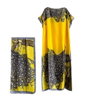 Gaun Rok Panjang Kasual Motif Cetak Bahan Polyester untuk Wanita Ukuran Besar, Model Kaftan Santai Lengan Kelelawar, Koleksi Terbaru Lintas Negara