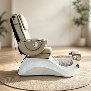 Fauteuil de pédicure beige inclinable, fauteuil de manucure spa avec bain de pieds massant, équipement de salon de manucure réglable - Product Image 3