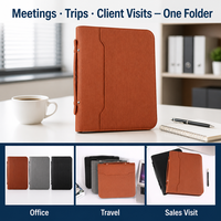 Porte-documents A4 zippé en cuir PU, classeur exécutif avec reliure à 4 anneaux en alliage, organisateur avec calculatrice pour réunions et voyages