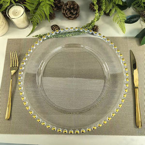 <span class=keywords><strong>Assiettes</strong></span> de présentation <span class=keywords><strong>transparentes</strong></span> en plastique de 13 pouces avec bord doré pour décoration de dîner de mariage - Product Image 1