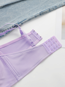 Sous-vêtements féminins sexy en nylon léger tricoté Bretelles réglables Armatures en acier Soutien élevé Respirant Imprimé uni - Product Image 4
