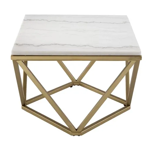 Home decoration Living room furniture shiny gold base white marble top Robeson Marble End Table