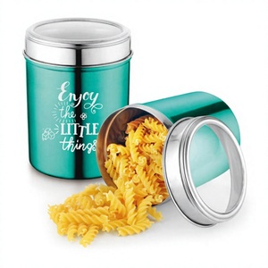 Bonita Canister Juego de 3 piezas Almacenamiento de metal de cocina con tapa transparente para té Café Azúcar Impreso Uso para alimentos - Product Image 1