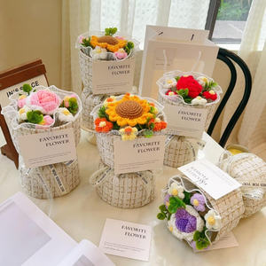 Fiore Artificiale in Tessuto Decorativo, Girasole all'Uncinetto Fatto a Mano, Bouquet <span class=keywords><strong>Colorato</strong></span> per il Ritorno a Scuola e la Festa degli Insegnanti Y12 - Product Image 1