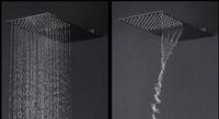 Système de douche encastré chromé moderne de luxe avec mitigeur cascade et pluie, tête de douche à jet cascade et douchette à main avec cartouche céramique
