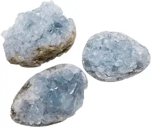 Natural Celestite Mineral Crystal Geode Cluster Specimen Stone Aquamarine For Crystals Healing Reiki Home Decoration
