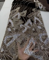 Dentelle française en velours de haute qualité avec broderie, paillettes et perles, tissu de dentelle de luxe pour robe de soirée pour femme
