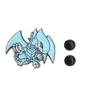 custom blue eyes white dragon dyed black metal pin