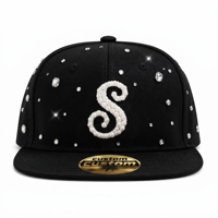 Nouvelle Casquette de Baseball à 5 Panneaux à Visière Plate Style Tendance, Personnalisée en Daim, Modèle Sport Ajusté, avec Logo en Strass