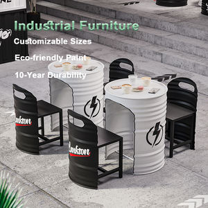 Tavolo da Pranzo per Esterni in Metallo Resistente a Forma di Barile di Petrolio, Design Industriale Creativo per Caffè, Hotel, Bar, Palestre - Product Image 1