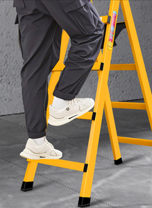 Échelle en acier noir rouge jaune Échelle d'ingénierie de décoration domestique <span class=keywords><strong>avec</strong></span> soudure en acier au carbone Escabeau à cadre en A - Product Image 4