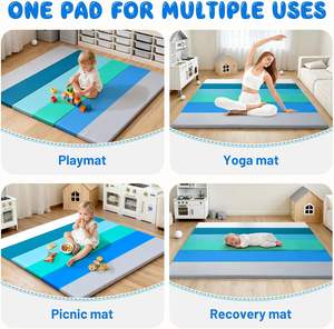 Tapete de Juego Plegable de Tres Pliegues de Cuero Sintético para Bebés, Tapete de Actividades de Espuma para Gatear de 47.6x47.6 Pulgadas, Tapete de Juego para el Tiempo Boca Abajo - Product Image 6