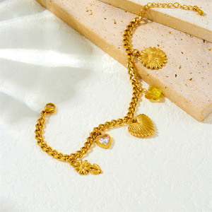 Fashion Charm <b>Bracelet</b> Gold Plated Zinc Alloy Heart <b>Flower</b> Pendant Gift Jewelry B1552 - Product Image 3