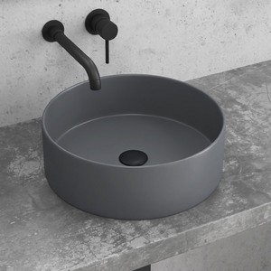 Litos Kamalu 35cm opaco grigio ceramica rotondo lavabo in stile moderno marmo lavabo per Hotel arte per bagno lavandini - Product Image 1