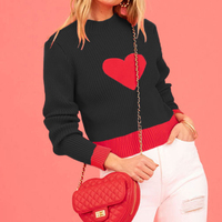 Pull de Noël à Manches Longues Personnalisable pour la Saint-Valentin, Col Roulé, Cœur Doux, Chandails Coréens pour Femmes, Tricot Personnalisé