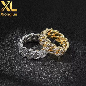 Copper 18K Unisex Trendy Geometric 8mm Single Row Zircon Cuban <b>Rings</b> Claw Setting Gift Party Anniversary Popular Hip-Hop Style - Product Image 4