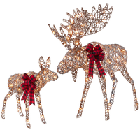 Ensemble de décoration de Noël extérieur imperméable en forme de famille de 2 yacks de 1,5 m avec 370 lumières LED, attaches zippées et rotin
