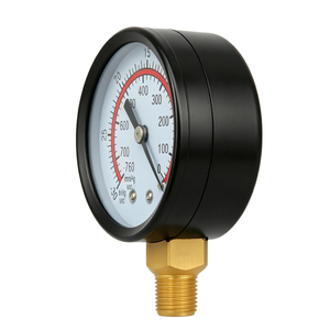 Manómetro de Vacío Negativo de -30 InHg / -760 mmHg, 1/4 NPT, Escala Doble, Montaje Inferior, Carcasa de Acero Negra, Modelo <span class=keywords><strong>para</strong></span> <span class=keywords><strong>Bomba</strong></span> de Vacío - Product Image 2