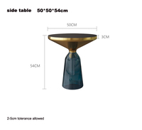 Table basse ronde dorée de salon, design nordique de luxe moderne, avec verres latéraux, 1 pièce
