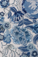 Tissu en maille tricotée brodé de sequins floraux bleus, tulle vintage à fleurs pour robe de soirée et robe de mariée pour filles