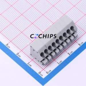 DB250B-3.5-9P-GY Spring Terminal Block Through hole Component (THT),P=3.5mm Connector 1x9P 3.5mm Gray 9P - Product Image 1