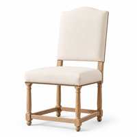 Chaise de salle à manger rembourrée de style Empire français moderne avec dossier en camelback, dossier encastré, garniture cloutée et pieds en bois tourné pour salles à manger domestiques