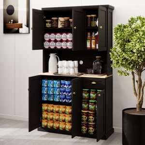 Nero FCJ Freestanding armadio da cucina con 6 porte 1 cassetto a microonde ripiani regolabili dispensa armadio