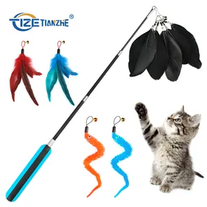 Canne à pêche en forme de cloche pour chat, jouet interactif en plumes, pour animaux de compagnie, outil de dinte, couleurs
