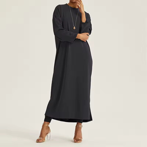 2026 <b>Long</b> Sleeve Side Slit Casual Muslim Modest <b>Dress</b> Women Loose Adults Crew Neck Islamic Clothing - Product Image 2