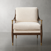 Fauteuil de luxe américain en bois massif et velours, durable, style moderne du milieu du siècle, en chêne, pour salon, chambre, hôtel, villa