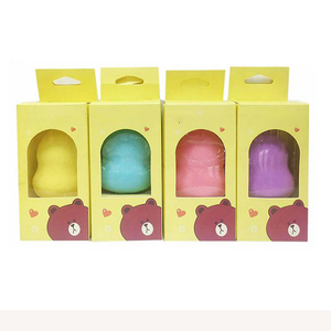 Caja de Embalaje para Esponjas Cosméticas con Diseño de Oso Adorable, Caja de Cartón Rígido con Ventana Transparente, Impresión a Cuatro Colores, Reciclable - Product Image 1