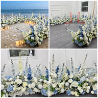 Bunga Mawar Hydrangea Imitasi Elegan Cantik Buatan Tangan Ukuran Besar Warna Biru Putih untuk Dekorasi Lantai Lorong Pernikahan
