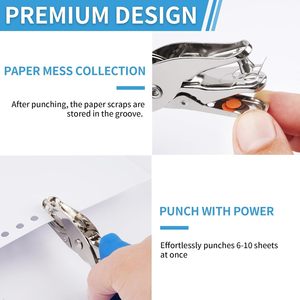 <span class=keywords><strong>Perforatrice</strong></span> à un trou avec poignée souple, <span class=keywords><strong>perforatrice</strong></span> à petit trou de 6 mm (1/4 po) pour travaux manuels, albums photo, capacité de 6 feuilles, étiquettes, billets - Product Image 6