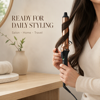 Fer à boucler électrique professionnel en titane or rose de 32 mm pour salon de coiffure, avec fût noir pour boucles parfaites
