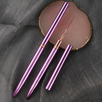 Set de 6 Pinceles de Gel Metálicos Púrpura de Lujo para Arte de Uñas, con Mango Metálico Profesional, para Diseño, Pintura y Dibujo DIY