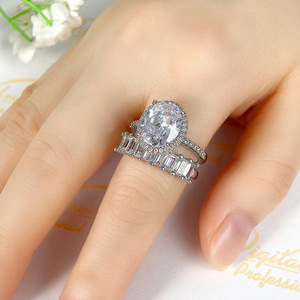 Set di Anelli Principessa con Zirconi Ovali per Donne, Gioielli di Lusso Scintillanti per Feste - Product Image 2