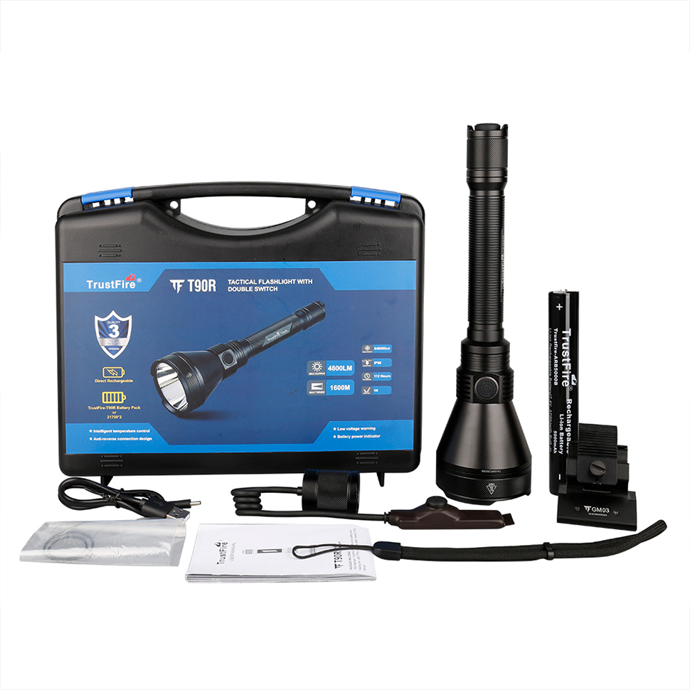 Trustfire T40R Lampada tattica ricaricabile 1800 Lumen Portata del raggio di 550 metri Torcia a LED con ricarica USB Torcia IP68 per autodifesa  39