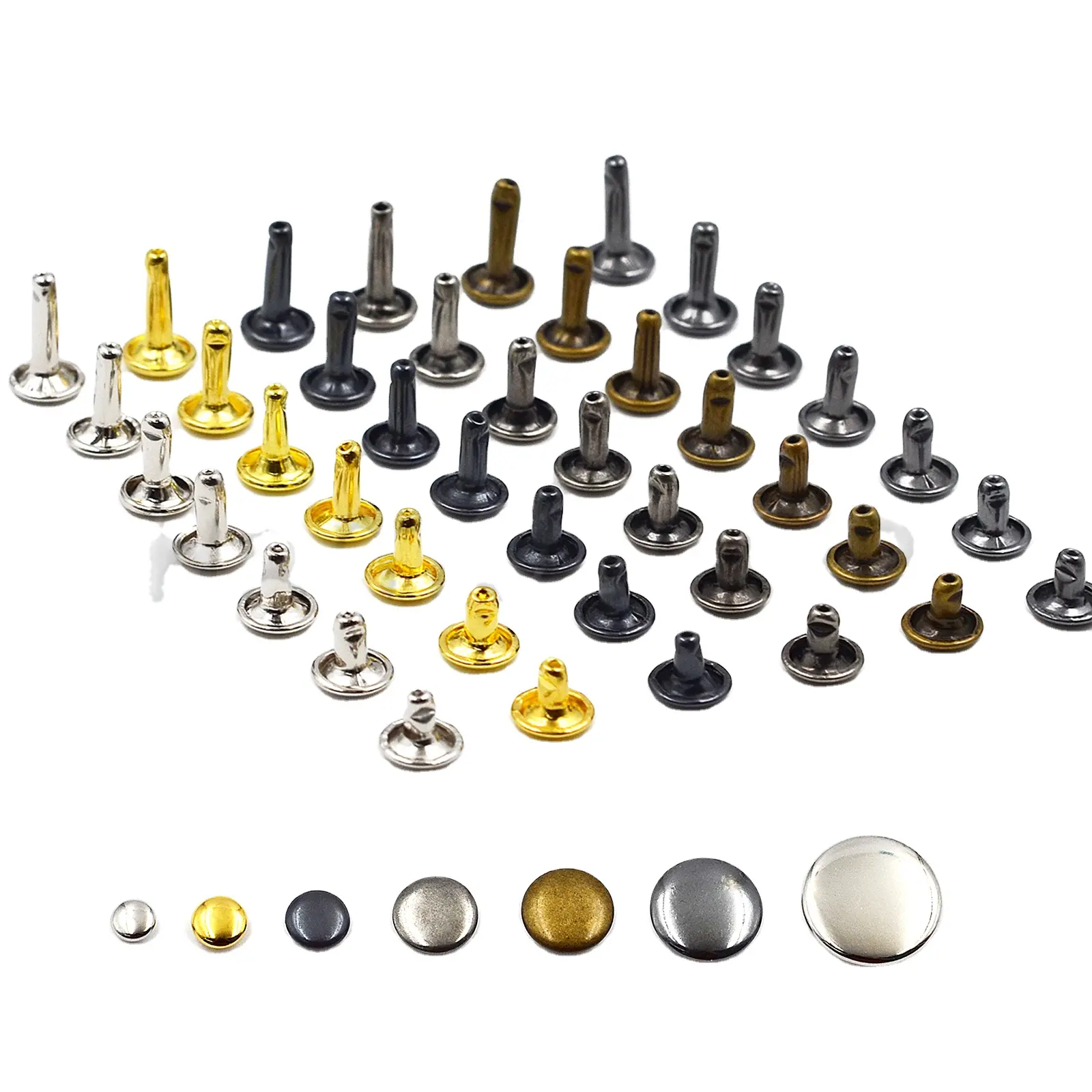 100set 5-15mm rivetti a doppio cappuccio in metallo rivetto tondo per chiodi rivetto per accessori in pelle scarpe di riparazione borsa cintura abbigliamento indumento