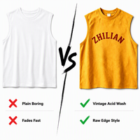 Camiseta sin mangas ZHILIAN con lavado ácido, efecto desgastado y borde sin rematar, para hombre, estilo muscle tee, cuello redondo, oversize, streetwear, 180 gramos, venta al por mayor, OEM
