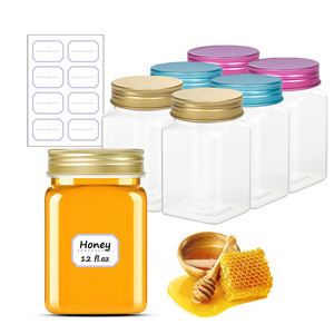 Jar Aluminum Empty Jar 350ml 12 Oz BPA Free Storage Containers Food Grade Pantry Canisters Clear Empty Plastic Square Honey Jar With Aluminum Lid