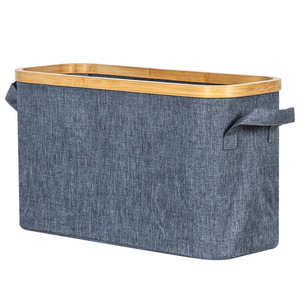 Panier à linge en tissu, organisateur de vêtements, panier de rangement rectangulaire portable en toile grise pour vêtements - Product Image 5