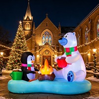 Décoration de Noël gonflable : Ours polaire et pingouin grillant des guimauves, décoration gonflable pour la fête du Nouvel An